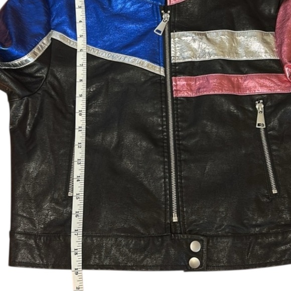Urban Outfitters Snoh Faux Leather Pink, Blue, Silver Metallic Jacket sz Large - Picture 12 of 16